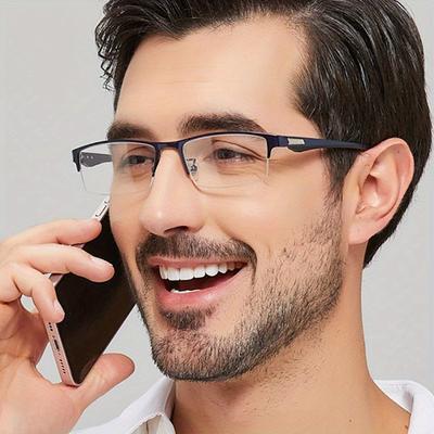 Men'S Casual Half-Rimless Anti-Blue Light Glasses Non-Prescription Computer Eyewear Included