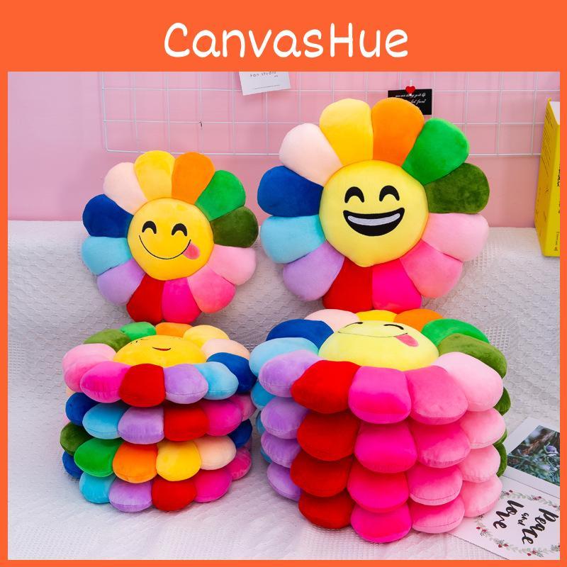 Colorful Sunflower Plush Cushion Smiley Face Pillow Ultra-soft Short Plush Pp Cotton