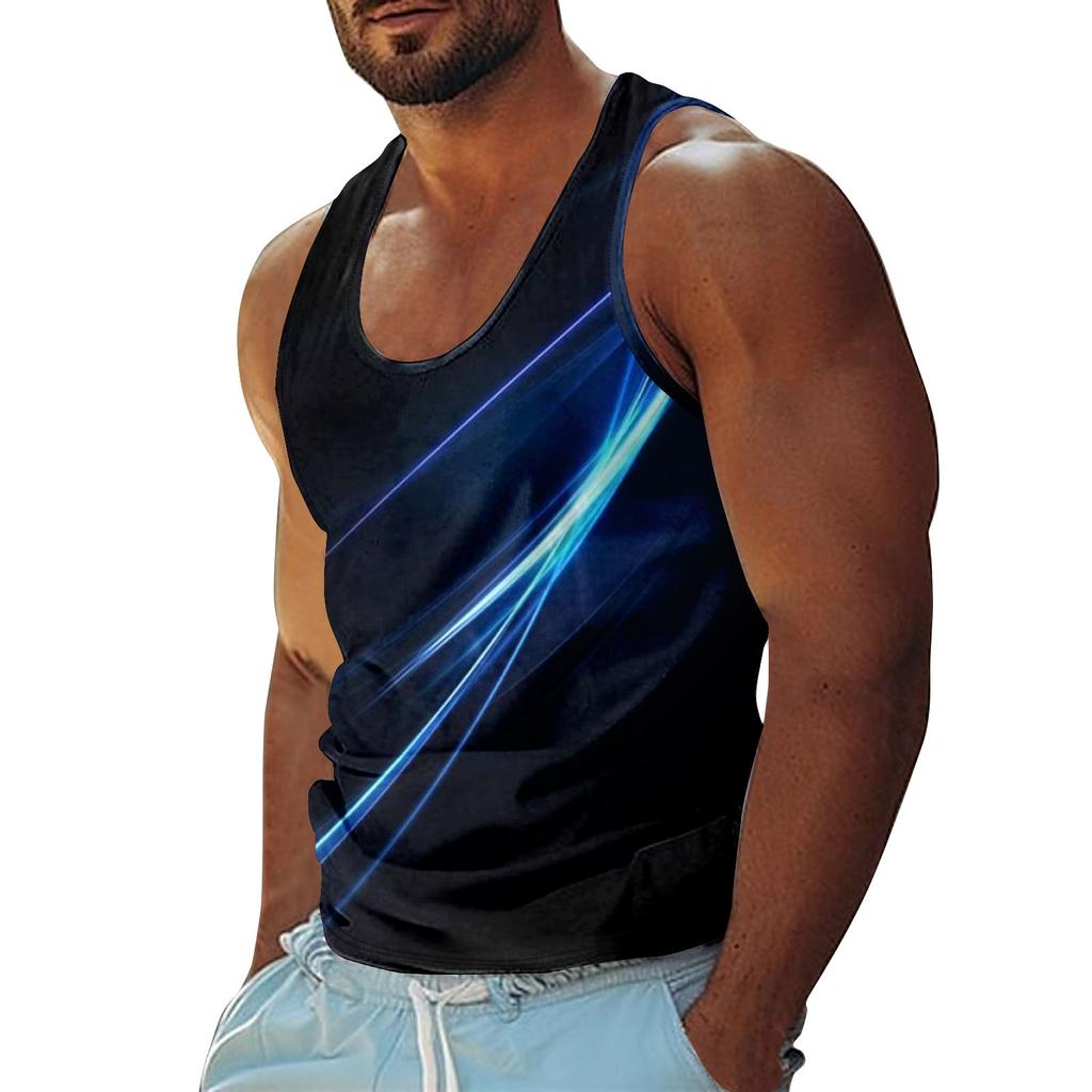 Mens Summer Surf Beach Tank Top Casual Breathable Sleeveless Top Loose Print Tank Top