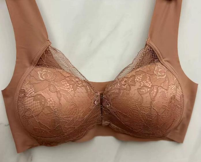 Seamless Front-Closure Lace Wireless Women s Bra, U-Shaped Back, Large Size 4XL