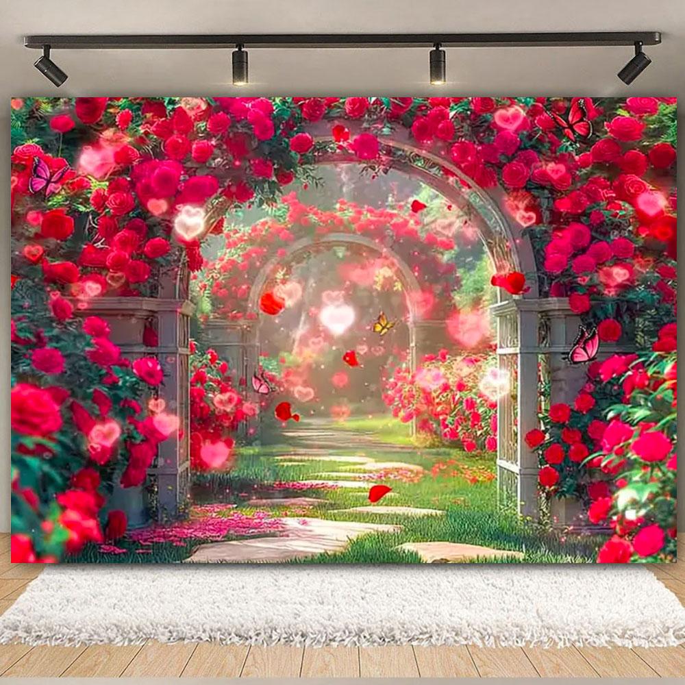 February 14 Valentine's Day Backdrop Romantic Valentine Scenes Red Love Heart Floral Wedding Portrait Photography Background