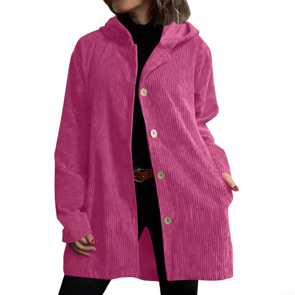 2025 Women's European & American Corduroy Hooded Loose Casual Cardigan Jacket