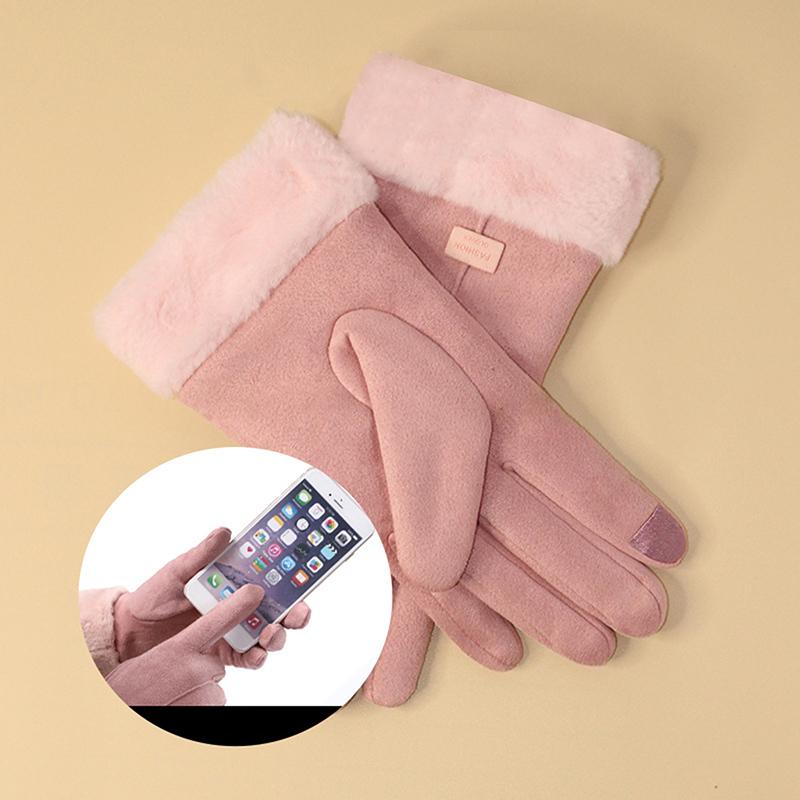 Women Autumn Winter Thick Plush Gloves Cute Furry Warm Mitts Full Finger Touchscreen Mittens Outdoor Sport Female Gloves