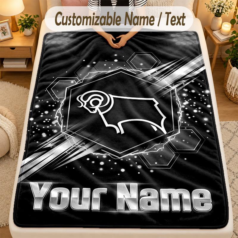 Flannel BlanketDerby County Custom Name Text Personalized Soft Warm Throw Blanket Home Decor Gift