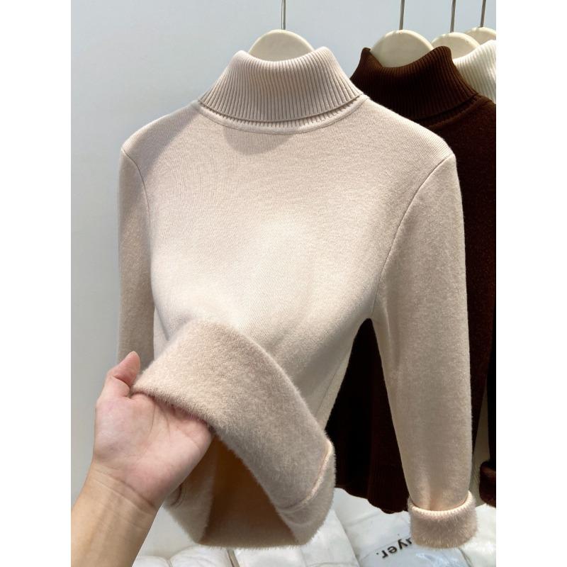 Fleece Thickened Bottoming Shirt Women's Winter Integrated Fleece Turtleneck Knitted Sweater Simple Temperament Basic Inner Top