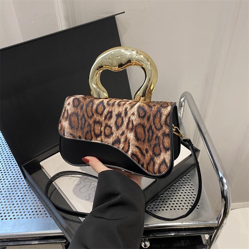 Niche Design Simple Korean Version Saddle Bag Trendy Leopard Print Small Square Bag Wide Shoulder Strap Versatile Single Shoulder Messenger Bag
