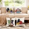 Double-Sided Printed Pillow Covers, Playful Cartoon Kittens With Yarn Scratching Post Print Cushion Cases Home Decor Living Room