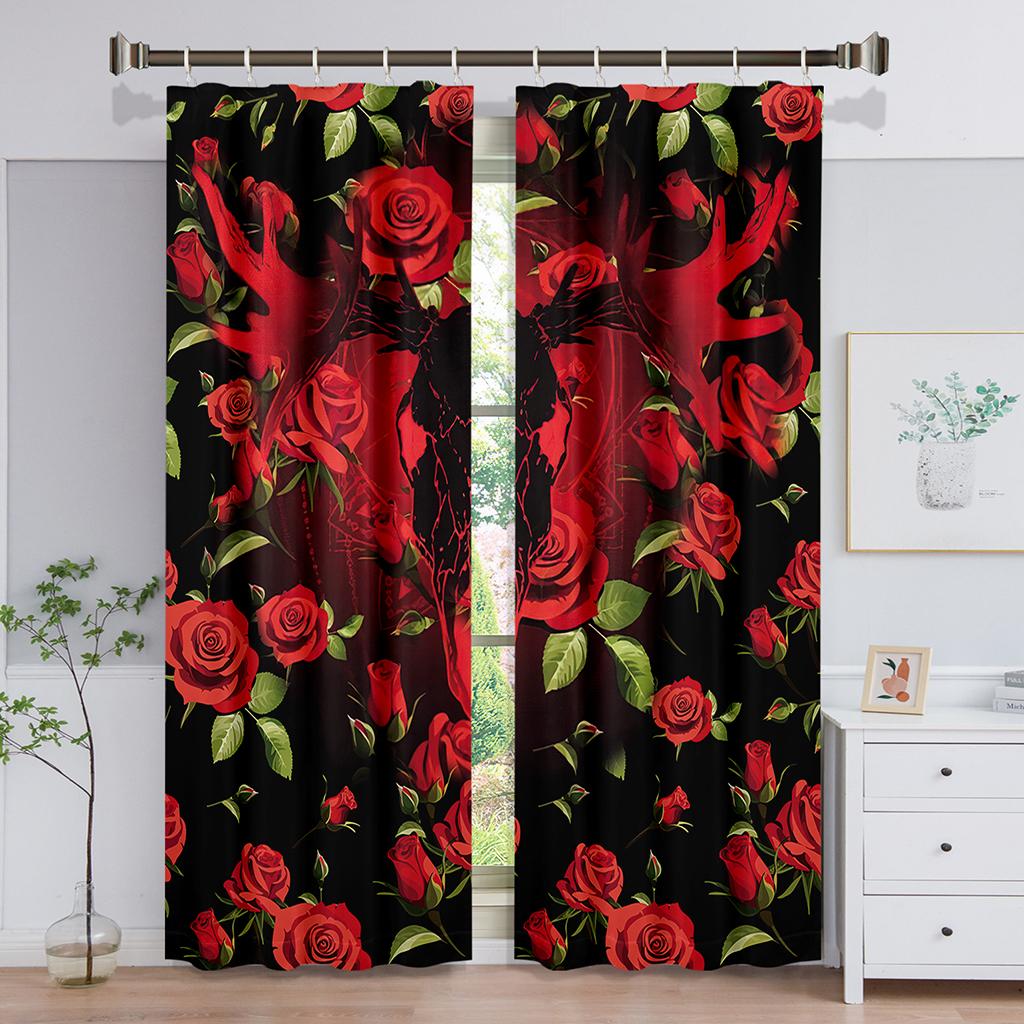 Luxury Red Rose Flower Sunshade Vintage Window Curtains For Living Room Bedroom Bathroom Kicthen Door Home Decor On Sale 2Pieces