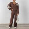Women's Autumn and Winter Casual Set: Flower Embroidery, Ribbon Embroidery, V-neck Sweater, Straight-leg Pants, Two-piece Set