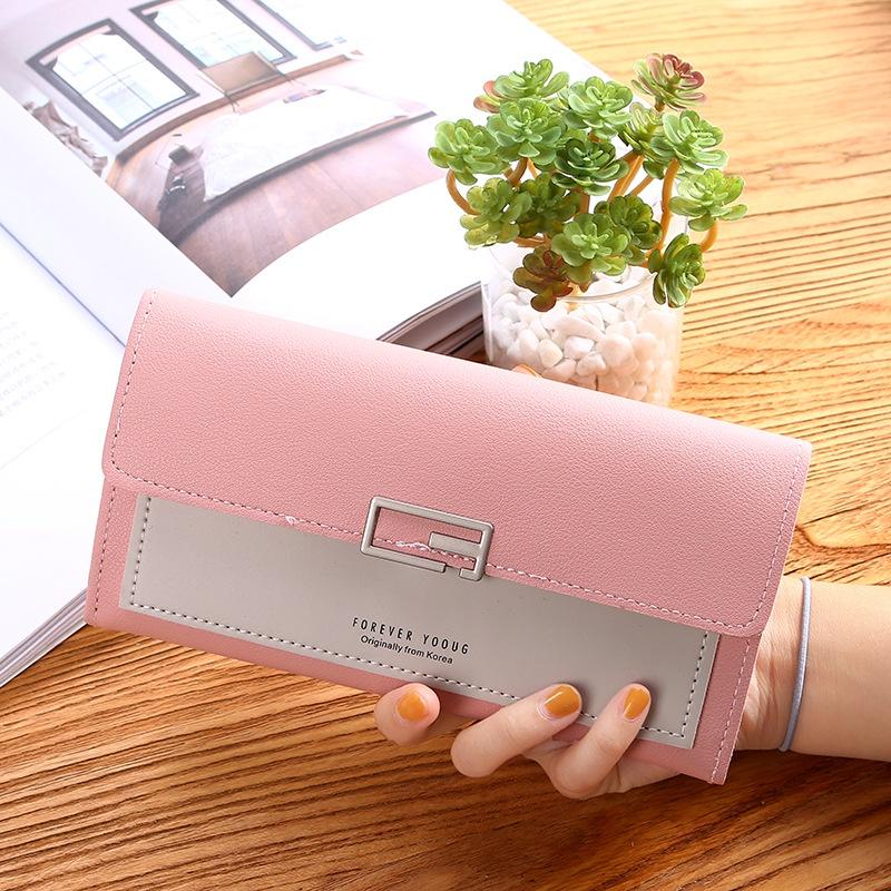 Wholesale 2023 New Korean Style Ladies Wallet Long Three-fold Wallet With Button Multiple Card Slots Coin Pocket