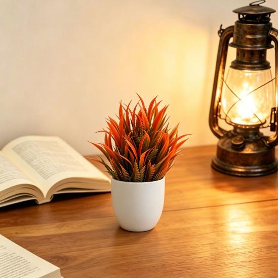 Simulated Small Potted Plant Maintenance-Free Realistic Autumn Leaves Mini Fake