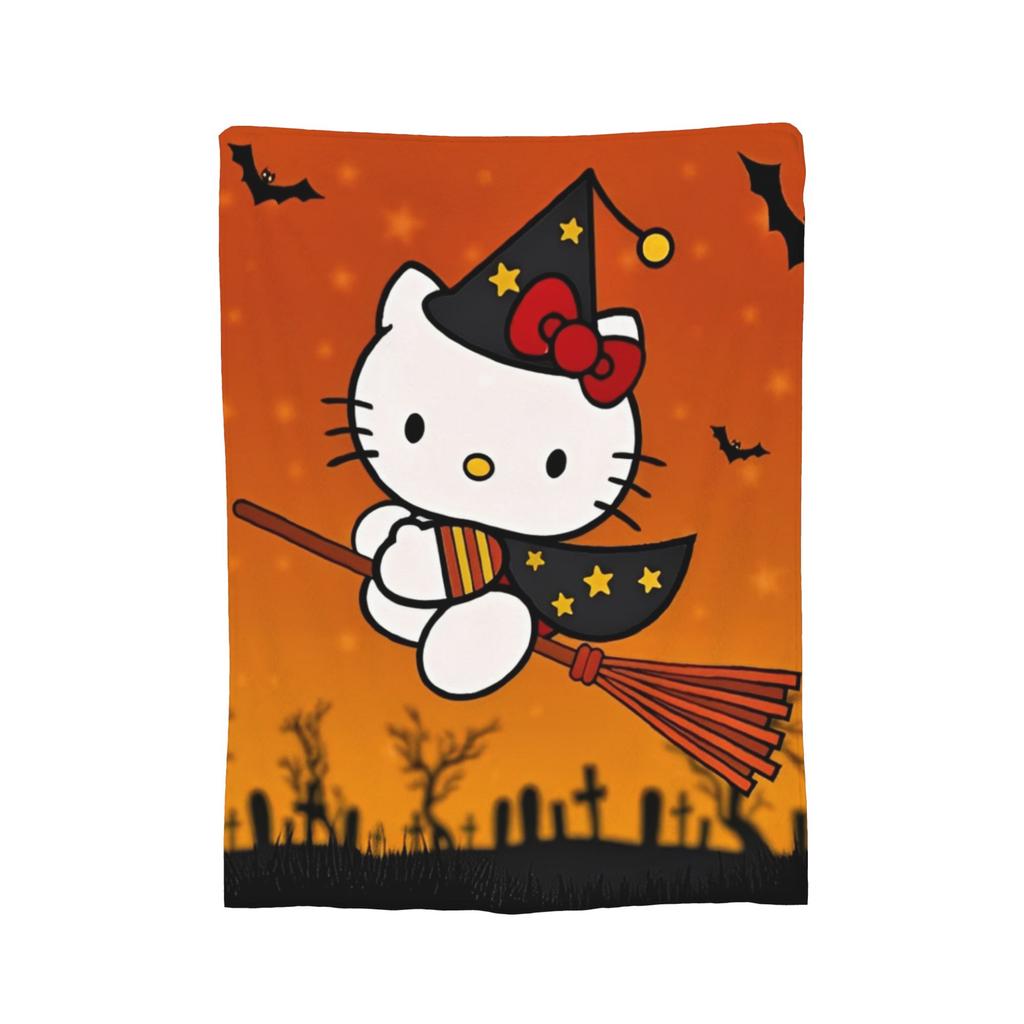 Hello Kitty Halloween Knitted Blanket Bats Ghost Plush Throw Blankets Home Couch Personalised Soft Warm Bedspreads,