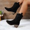 Women Mid-calf Boots V-mouth Design Fashion Boots Retro Embroidered Western Cowboy Boot Women Thick Heel Casual Boot Botas Mujer