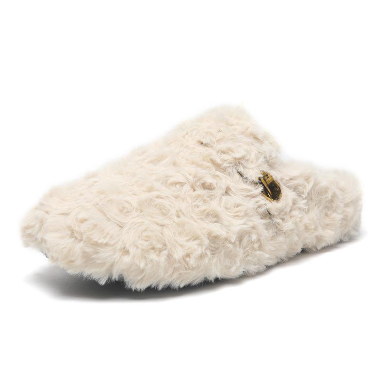 Fluffy fluffy slippers new winter half slippers pregnant women cotton shoes home shoes 36