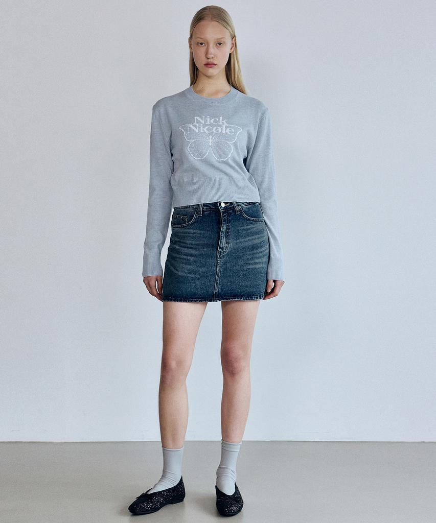 Nigaennikol Washing Denim Mini Skirt_Blue