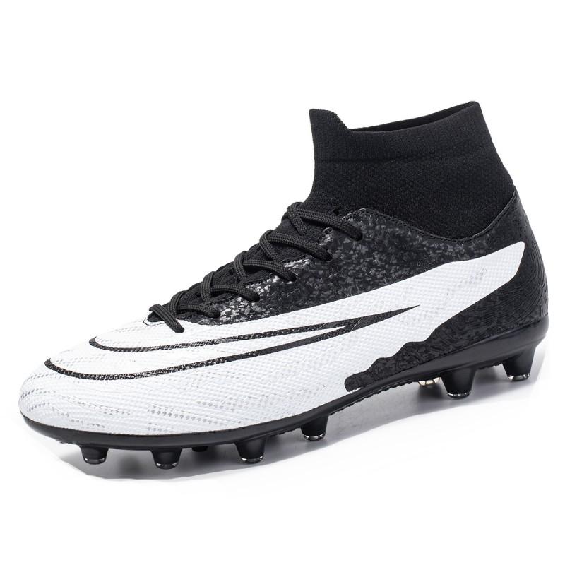 Mens Womens High-Top Football Cleats Turf Grass Fields Anti-Slip Rubber Sole Breathable Mesh Lining Synthetic Upper