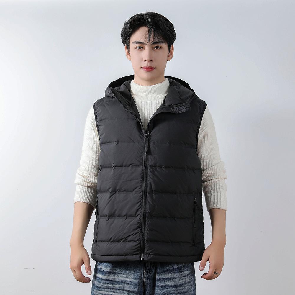 Men's fleece solid color men's hooded hooded vest seamless fabric down jacket vest jacket