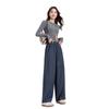 Denim Blue Sycamore Wide-leg Pants, Thickened Loose and Thin Splicing Casual Radish Tooling Pants In Autumn and Winter