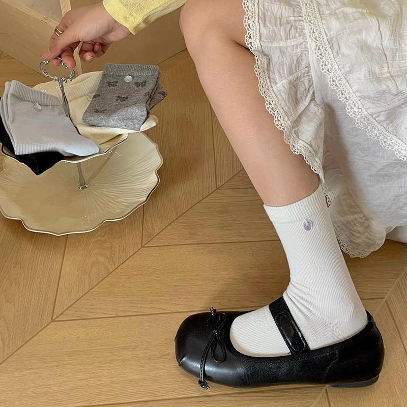 Socks Women'S Bow Button Medium Tube Stacking Socks Spring And Summer All-In-One Machine Boneless Japanese Women'S Socks