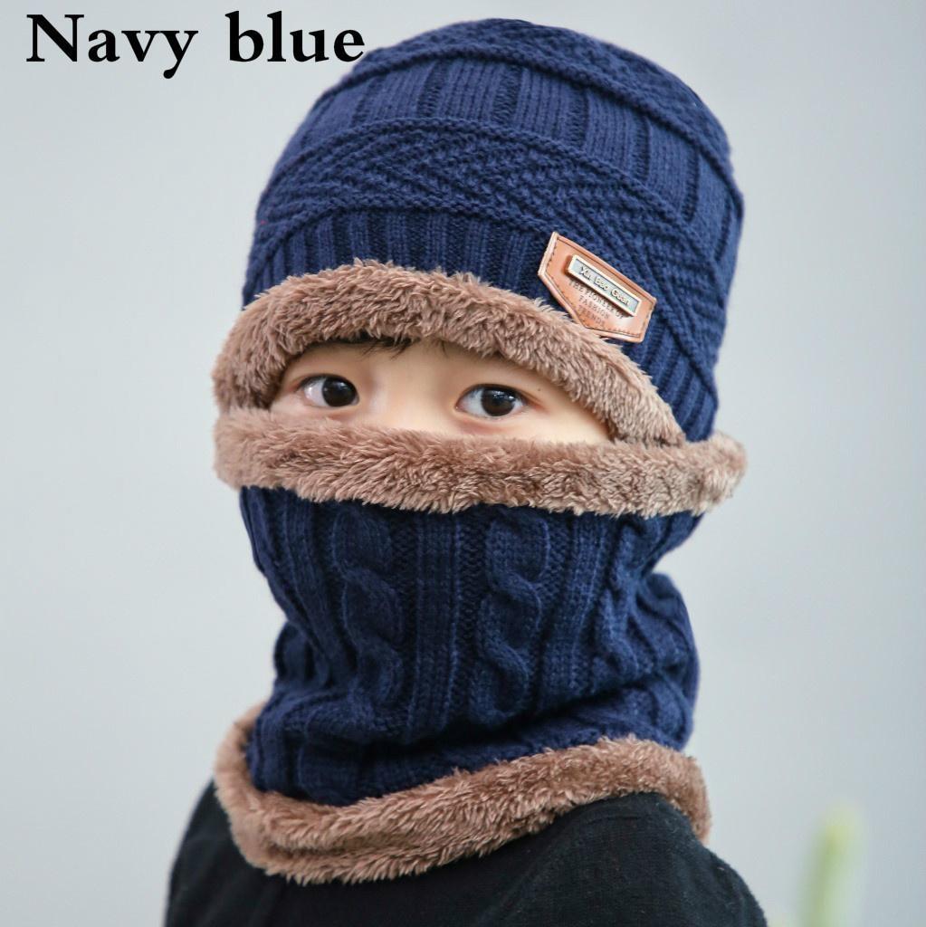 

2Pcs Kids Winter Warm Knitted Hat Scarf Set Children Winter Outdoor Accessories темно-синий