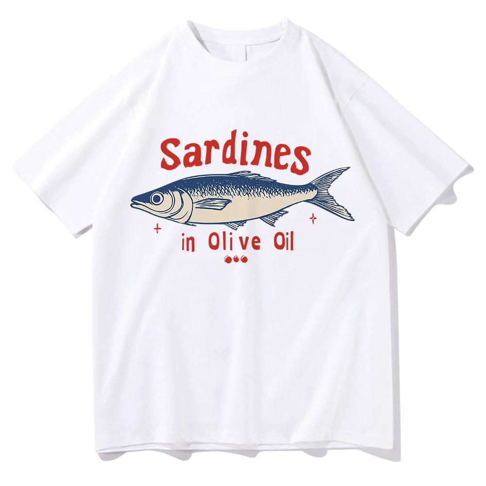 Aceite de oliva sardinas azul - rojo esta camiseta es divertida camiseta de mujer patrón de verano