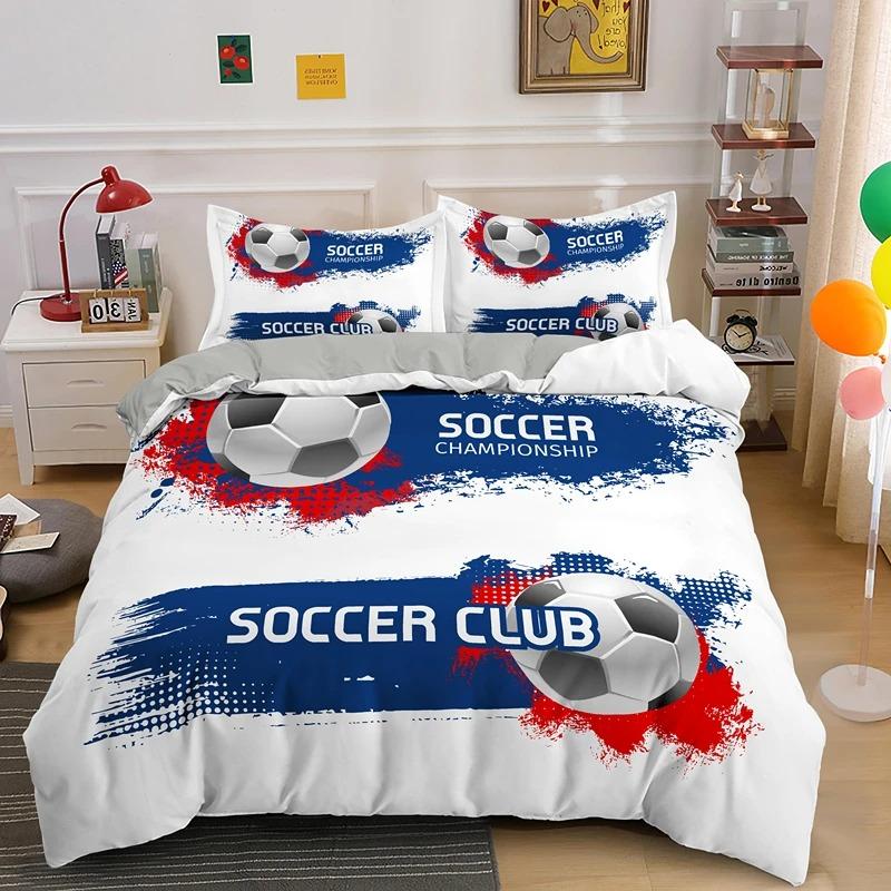 Football Duvet Cover Set Soccer Bedding Set For Boy Teen Microfiber Sports Theme Comforter Cover Soccer Ball Pattern Quilt Cover