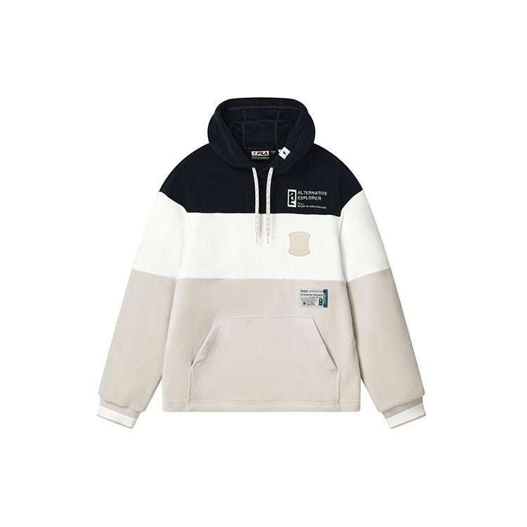 

FILA X MIHARA Logo American Vintage Decorative Casual Spliced Loose Fleece Hoodie Men hoodies Cactus-Gray Pink F11M243201F-LP L