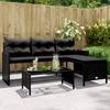 L Shaped Garden Sofa Set with Table and Cushions Black Poly Rattan