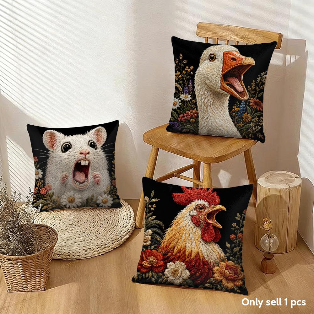 Scream Animals Retro Cushion Cover Breathable Organic Short Plush Cushion Covers Machine Washable Wrinkle-Resistant Soft Durable