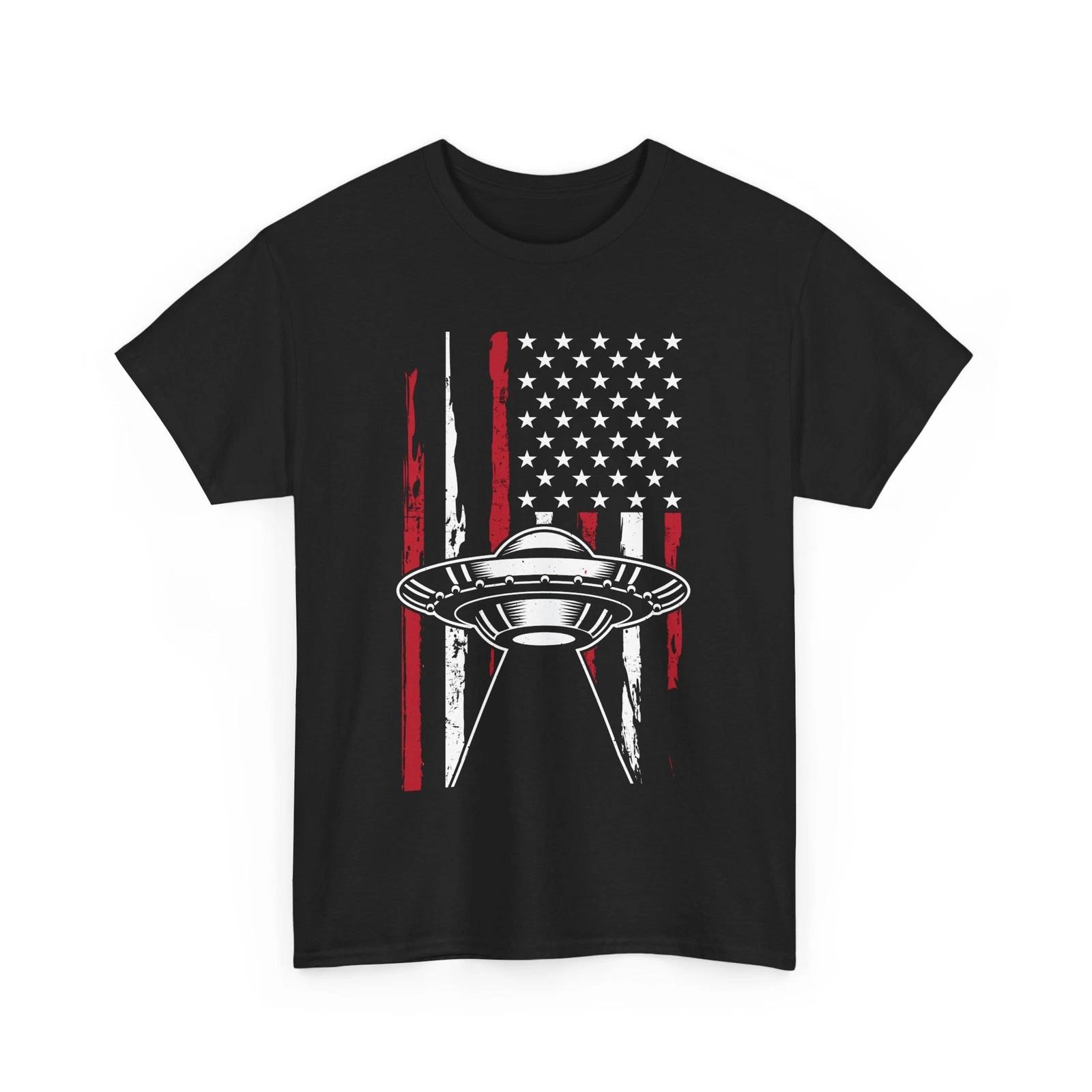 UFO and Alien Themed T-Shirt | Cool Tee for Sci-Fi Fans | USA flag with alien L