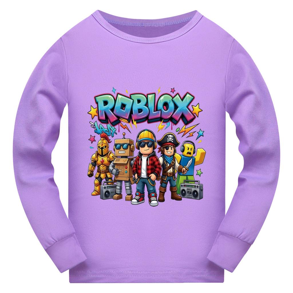 5574 Разноцветная футболка с длинным рукавом с принтом Roblox для мальчиков и девочек 110cm фиолетовый