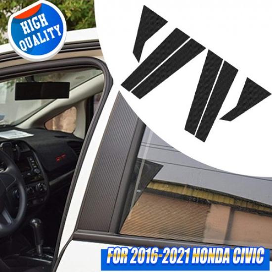 Fits 2016-2021 Honda Civic Sedan Carbon Fiber Door Window Pillar Post Trims 6PCS