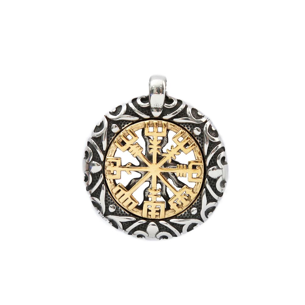 

Vintage Stainless Steel Norse Rune Bead Compass Pendant Necklace For Men Unique Hollow Out Sun Necklace Fashion Amulet Jewelry
