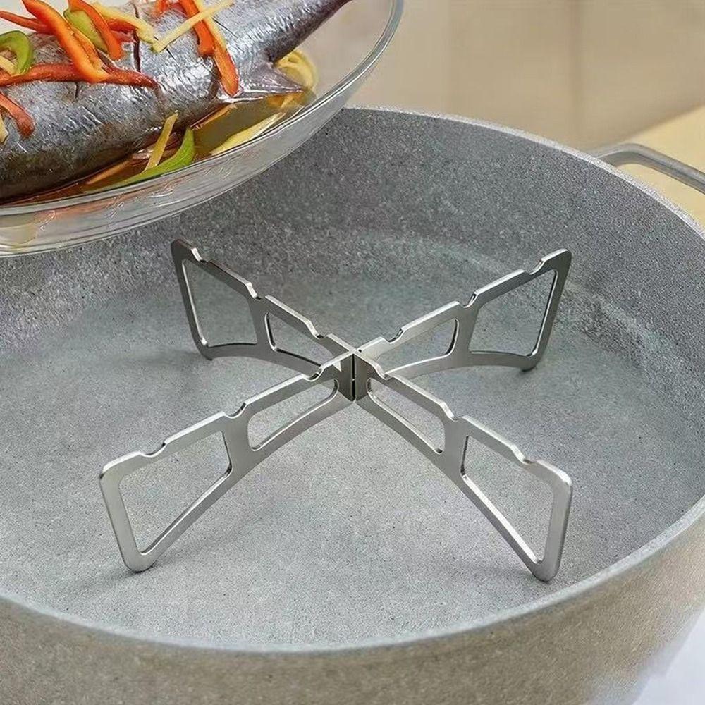 Stainless Steel Cross Steaming Rack Portable Foldable Mini Pot Rack Kitchen Accessories Stove Rack Steaming Rack Outdoor Camping