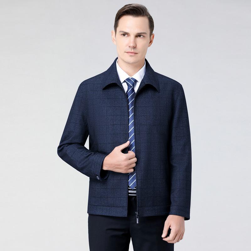 2026 Men's Business Casual Plaid Wool Jacket - Spring/Autumn, Middle-Aged Dad Fashion with Lapel