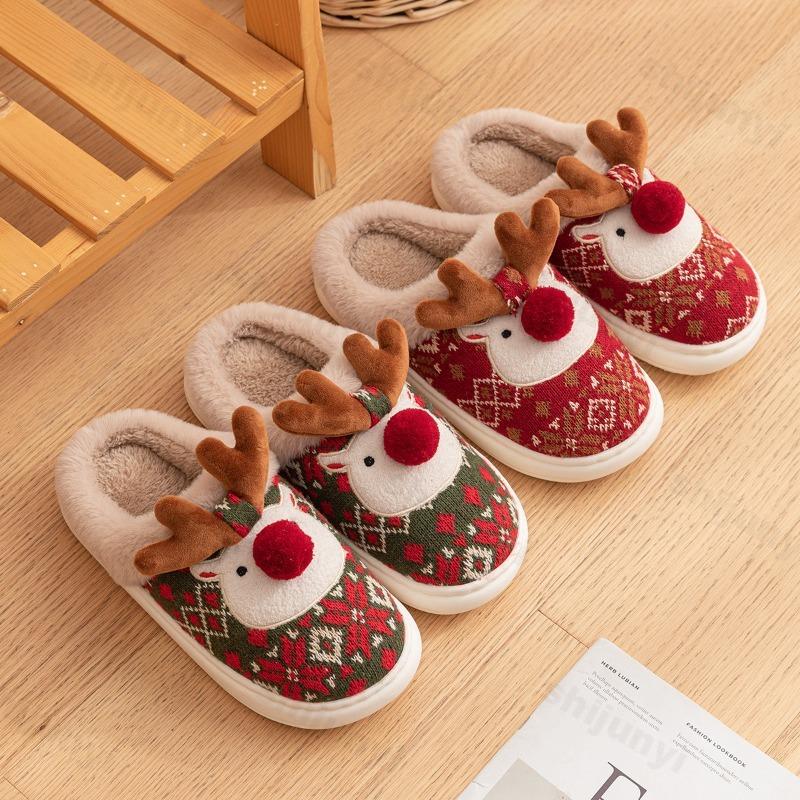 Fashion Christmas Slippers 2025 Winter Warm Plush New Christmas Ladies Indoor Slipper Home Comfortable Platform Non-slip Cotton Slippers