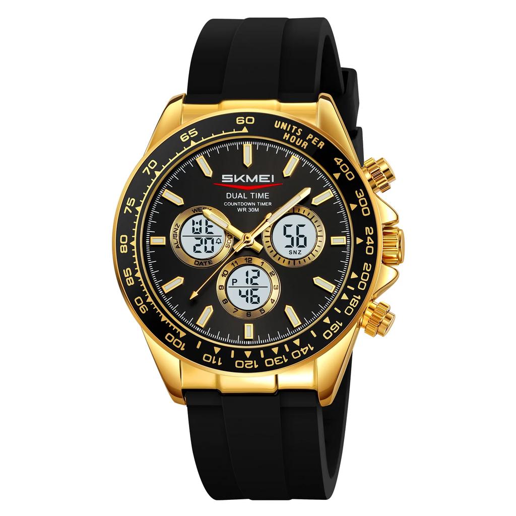 SKMEI 2505 Men Quartz Dual Display Electronic Watch Stainless Steel Business Elites Waterproof Wristwatches Male Business Luxury