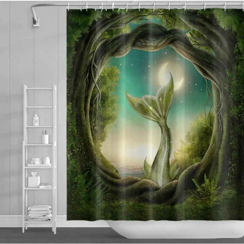 Beautiful Wing Elves Girl Shower Curtain Fantasy Enchanted Forest Bathroom Decor Deer Mushroom Flower Backdrop Hanging Curtains
