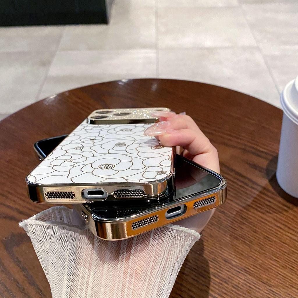 High-End Rhinestone Camellia iPhone 14 Pro Max Anti-Fall Case for Apple 17ProMax