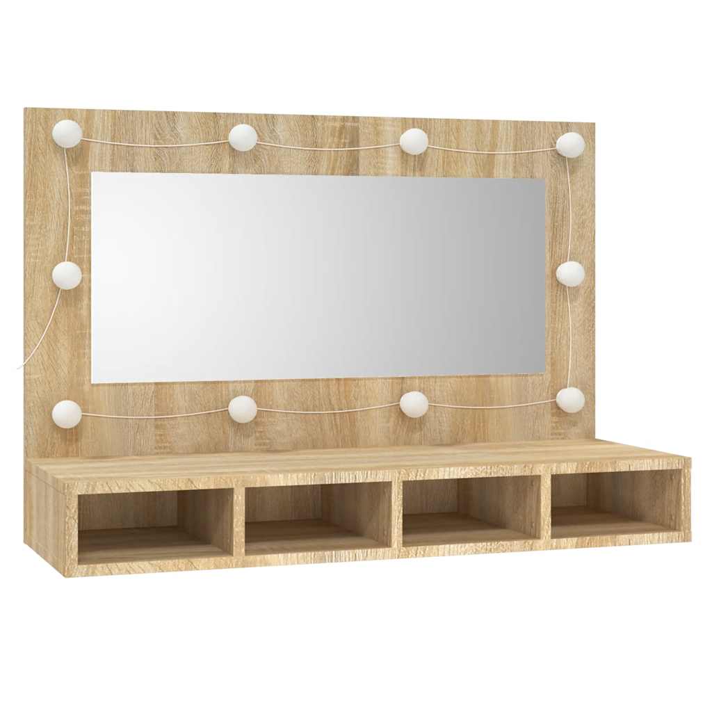 Vidaxl Szafka Z Lustrem I Oświetleniem Led, Dąb Sonoma, 90X31,5X62 Cm