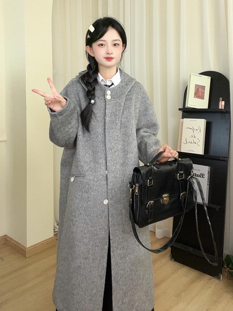 

Premium hooded double-sided wool coat women s autumn and winter single-breasted wool coat M