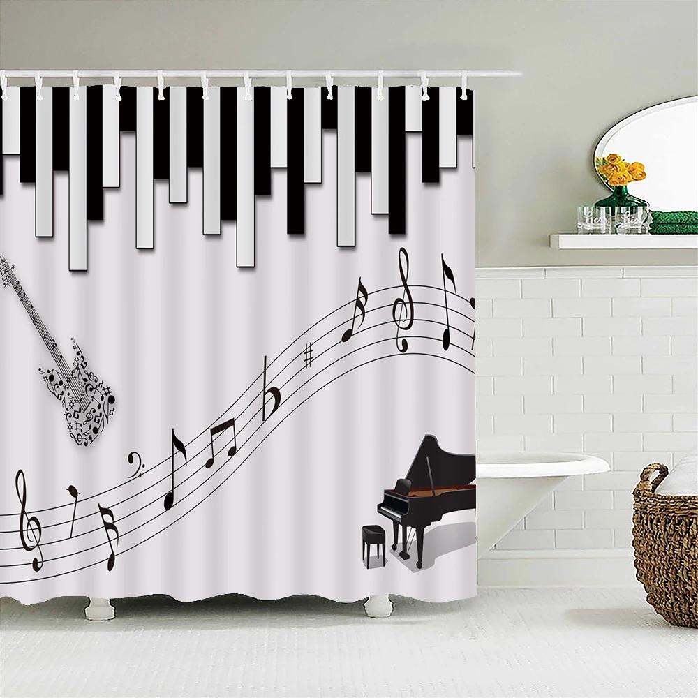 Music Rock Guitar Shower Curtains Modern Bathroom Curtains 3D Printed Decoration Waterproof Cloth With 12 Hooks Bath Curtain