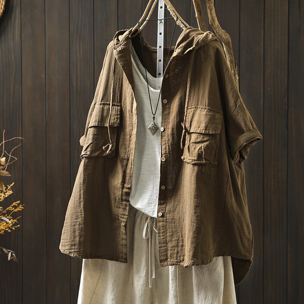 Damen Baumwoll-Hoodies Sommer Japanischer Stil Kapuzenpullover Kurz Lang Einfarbig Shirts und Bluse Übergröße Tops Kurz-/Langärmlig