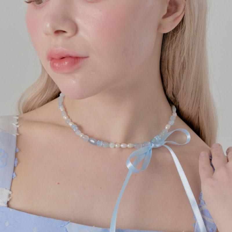 

freeang Aquamarine Biz Necklace Ribbon X