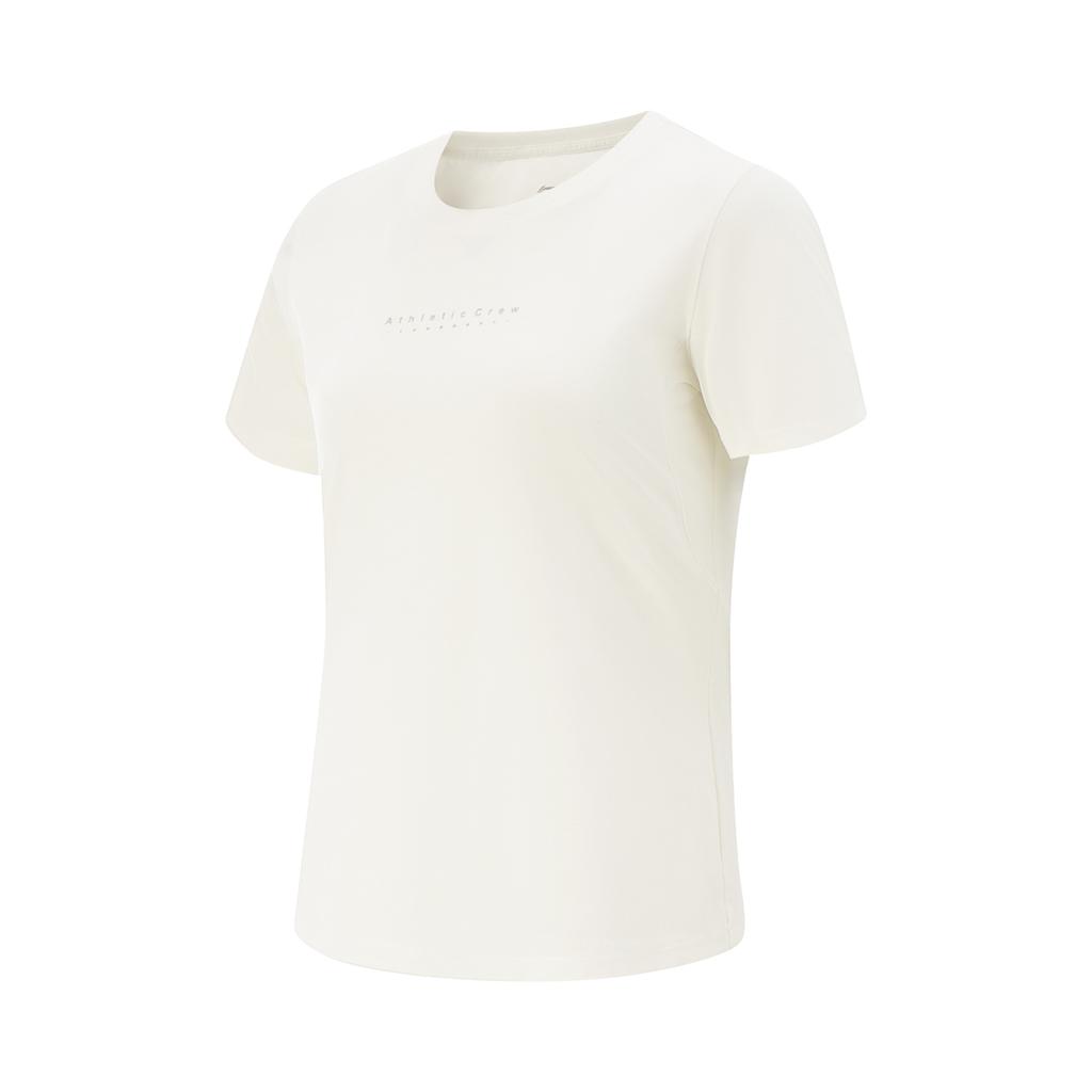 Li-Ning Fitness Series Simple Solid Color Round Neck Pullover Short Sleeve T-Shirt Women Tops Off-White ATSV510-7