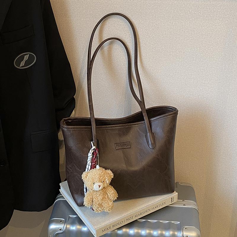 Spacious Faux Leather Tote Bag for Women Fashionable Commuter Shoulder Purse Simple Daily Large Capacity Handbag