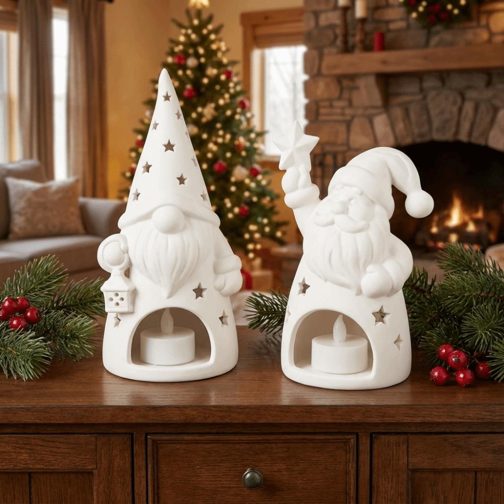 1D Printed Christmas Candle Holder Hollow Out Unpainted Gnome Shape Candle Holder Plastic Xmas Candle Stand