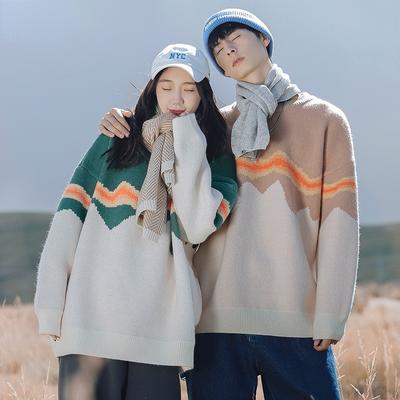 Men's 2021 Winter New Retro Sweater Men's Japanese Contrasting Color Corrugated Loose Knitwear