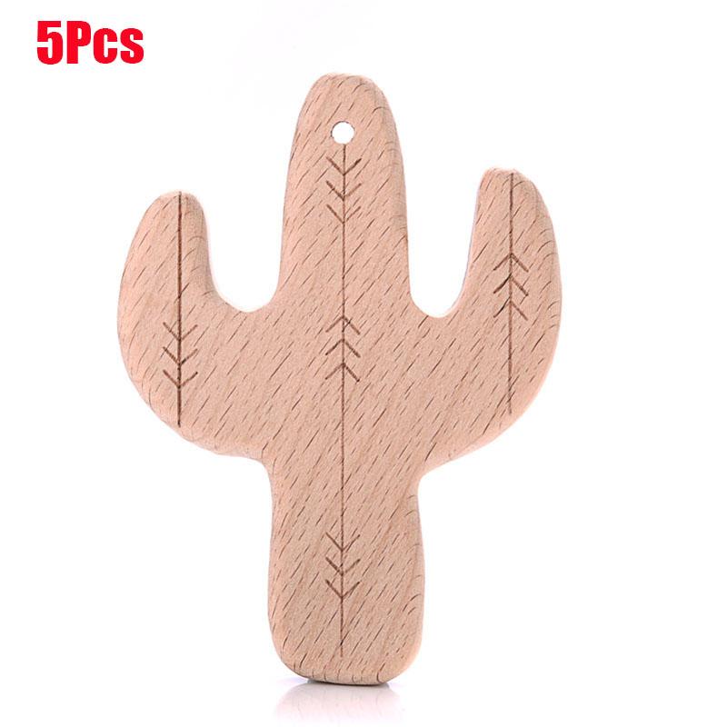 5Pcs Baby Animal Beech Wood Teething Rodent Flowers Clouds Tiny Rod Wooden Teether For Baby Pacifier Chain Pendant Chew Toys