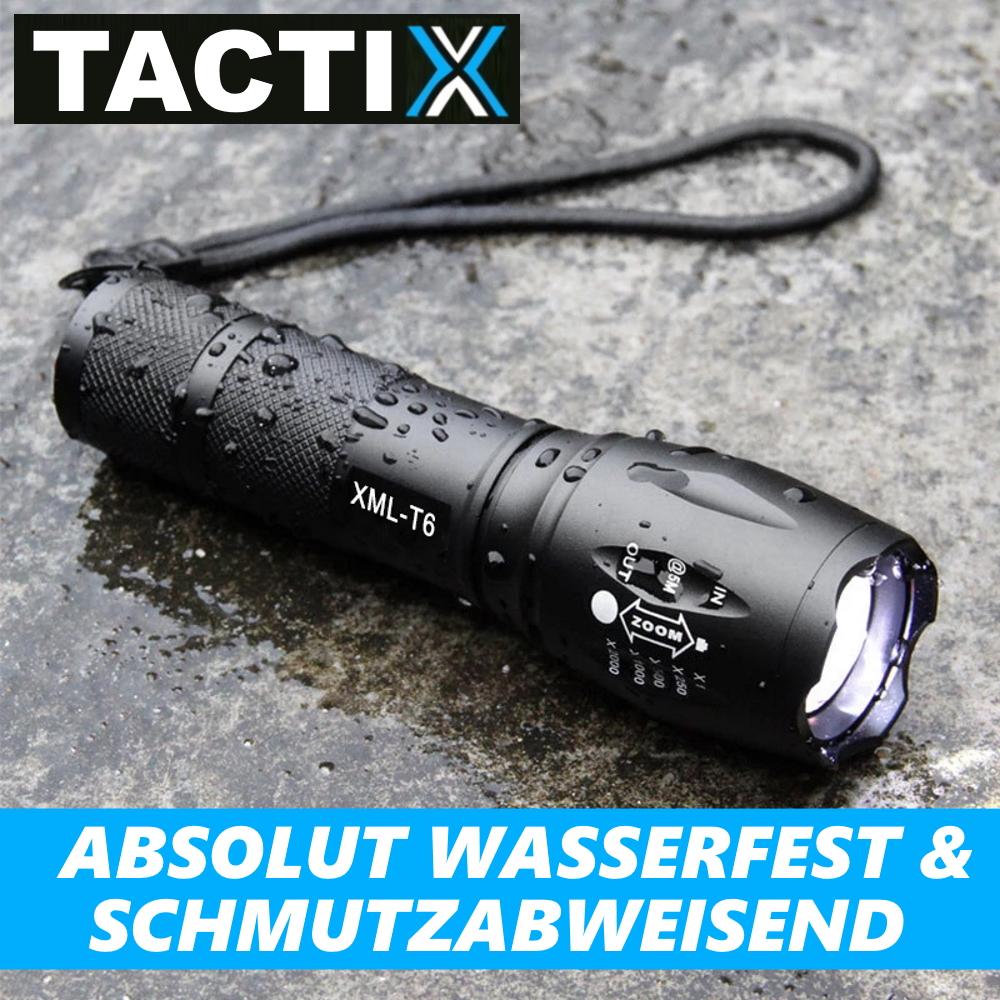 TACTIX LED Tactical Flashlight Black Zoom Function 5 Light Modes 40x Brighter